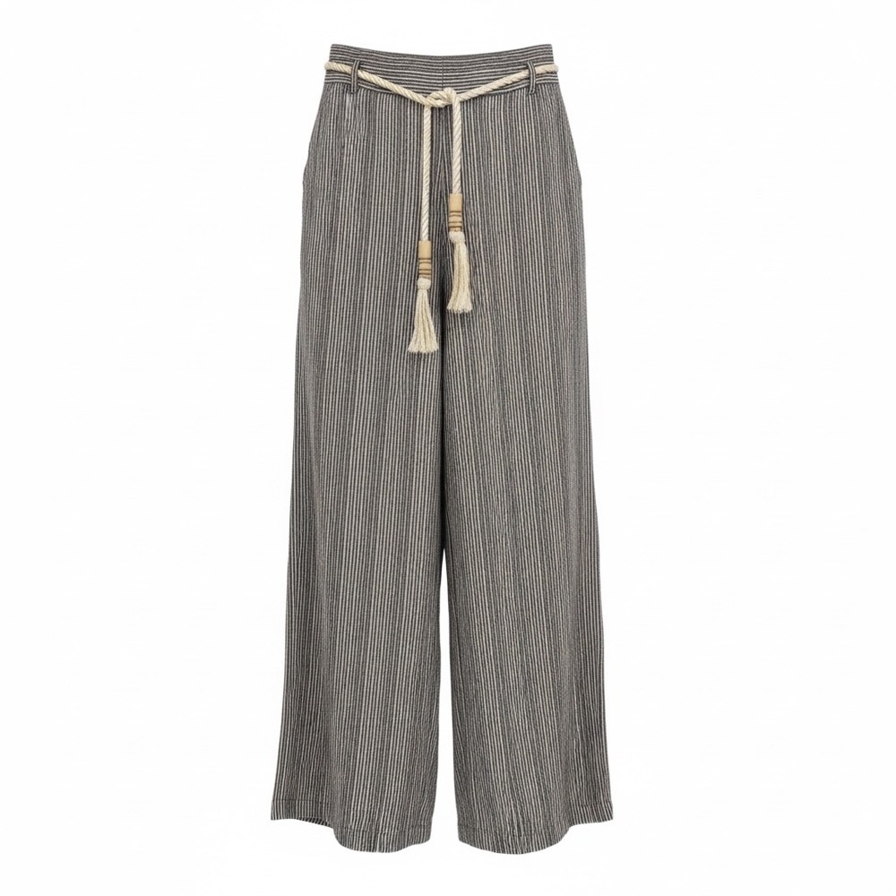 Anthropologie Ett Twa Super Wide Leg Brown Striped Linen Pant Women Size 12 Tall - Picture 2 of 16